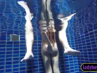 Big tits ladyboy teen blowjob in a pool before anal adult clip