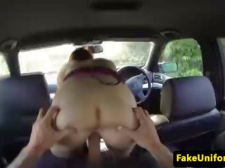 Smalltitted euro riding cops penis in car