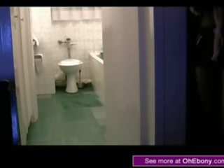 Black african prostitute strumpet fucked standing in bathroom with boob cumshot