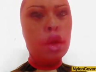 Huge Titties divinity In Nylon Mask And Full Body Nylon Suit