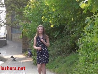 Alluring teen flasher Lauras amateur public nudity and voyeur exposure of small tits