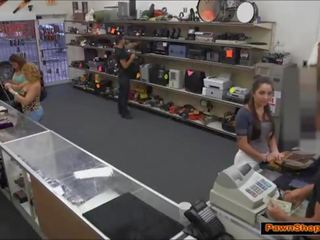 Teen Carly shakes her tits and ass infront of pawnshop owner