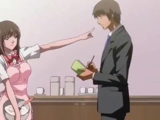 Shorthaired anime lady boobs teased by her grand GF
