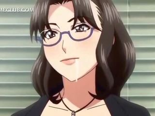 Hentai goddess in glasses giving blowjob in knees