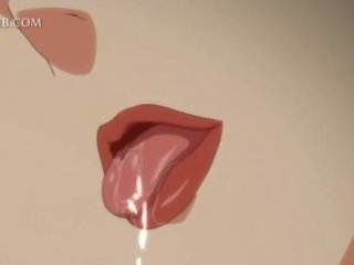 Innocent anime girlfriend fucks big shaft between tits and cunt lips