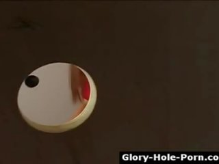Oversexed round ass divinity gags on big shaft through gloryhole